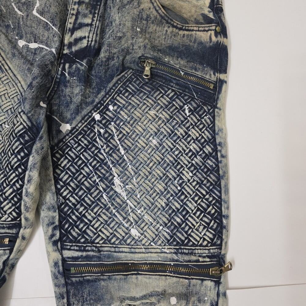 Côte de Nuits Distressed Moto Jeans Acid Wash Paint Splatter 38x34 Streetwear - Picture 9 of 11
